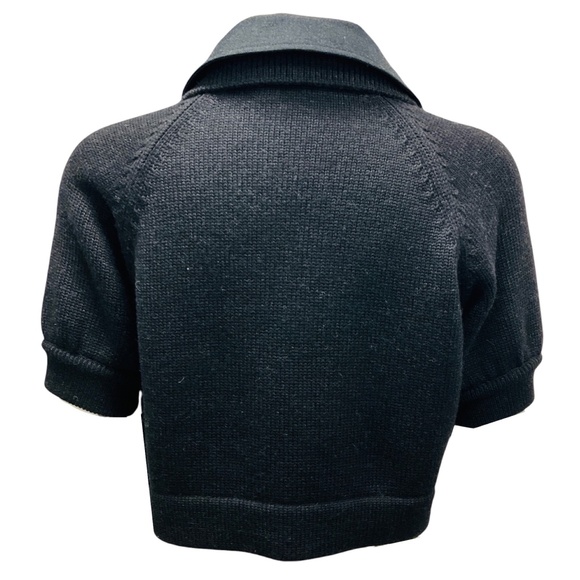 AKRIS PUNTO CHARCOAL GREY CROPPED SHORT SLEEVED WOOL KNIT SWEATER - Picture 3 of 5